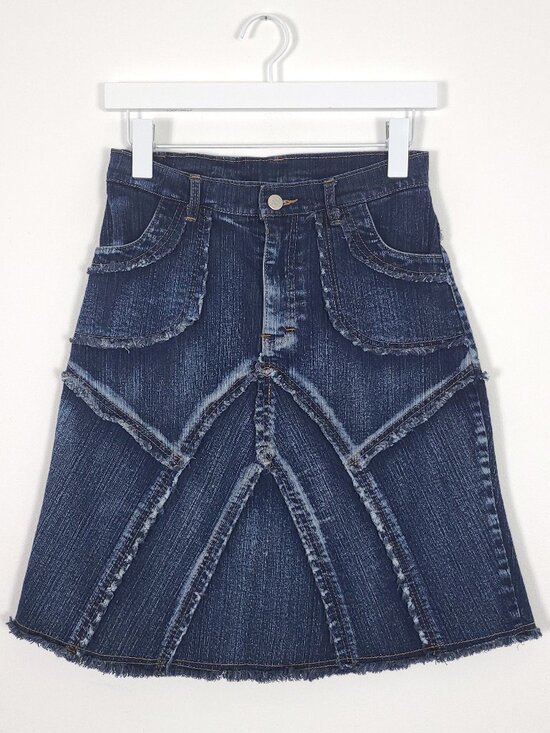 Vintage Dresses & Skirts - Retro Distressed Denim Mini Skirt